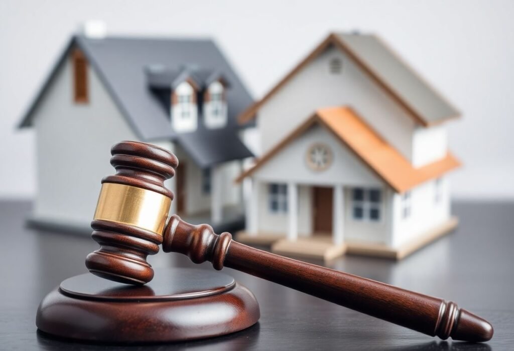 Divorce property division with legal gavel