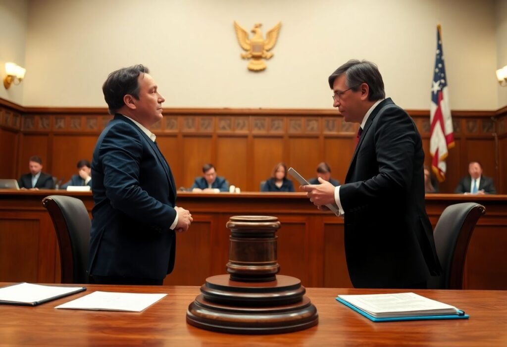 Professional courtroom scene related to family law