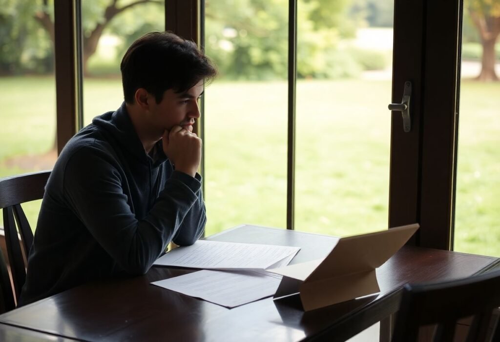 A person contemplating divorce in a tranquil setting.