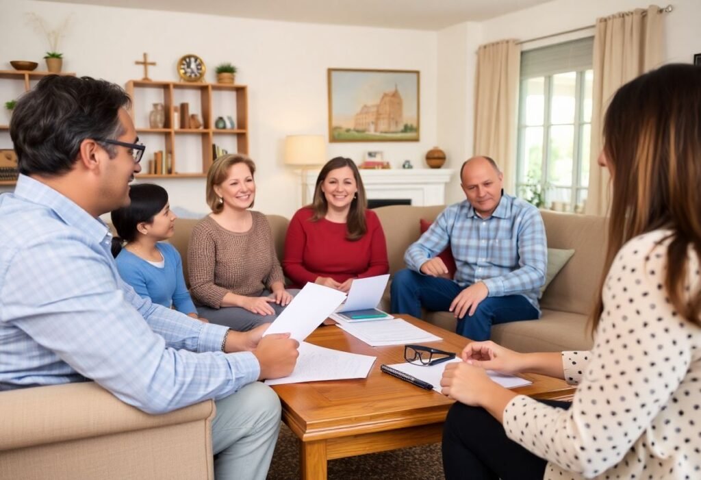 A family discussing living arrangements after separation in a harmonious setting