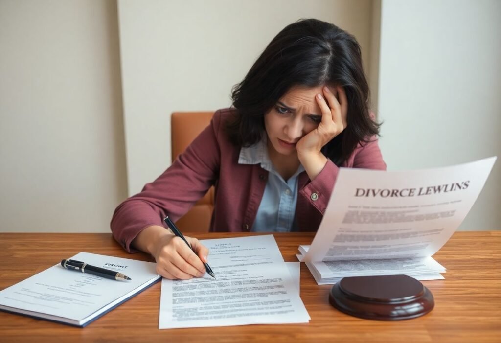 Person stressed about divorce paperwork