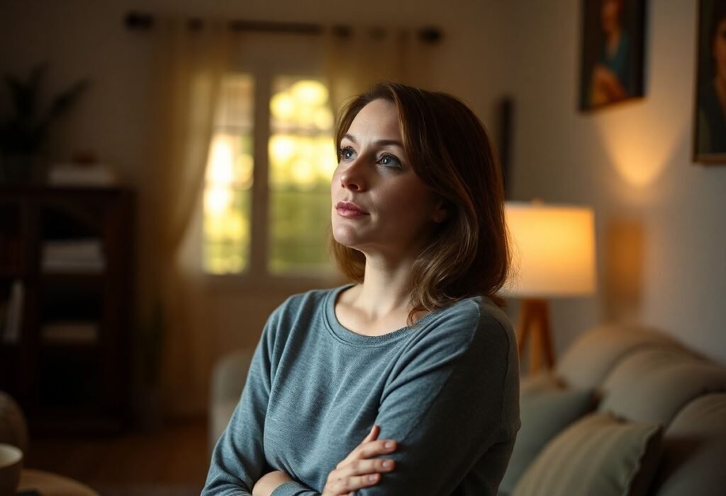 Woman considering her options in the context of family law and relationship issues.