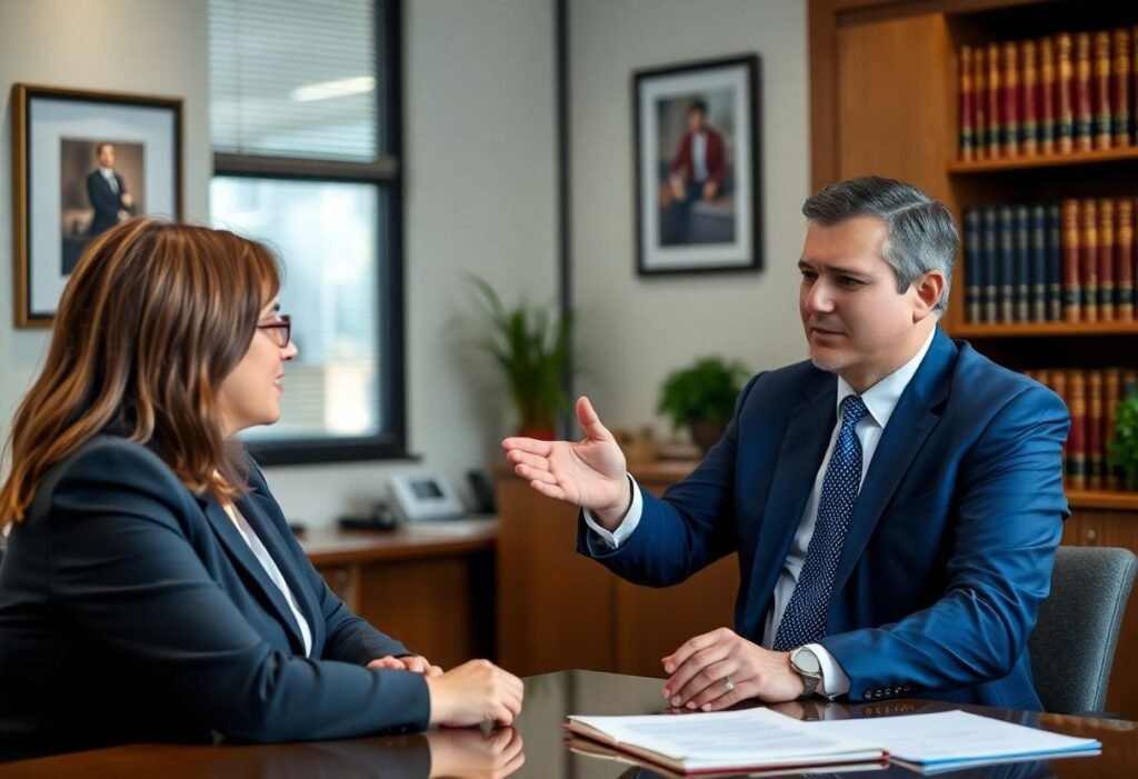 A professional family law attorney consultation in office.