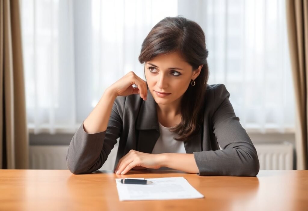 A woman contemplating her legal rights after divorce