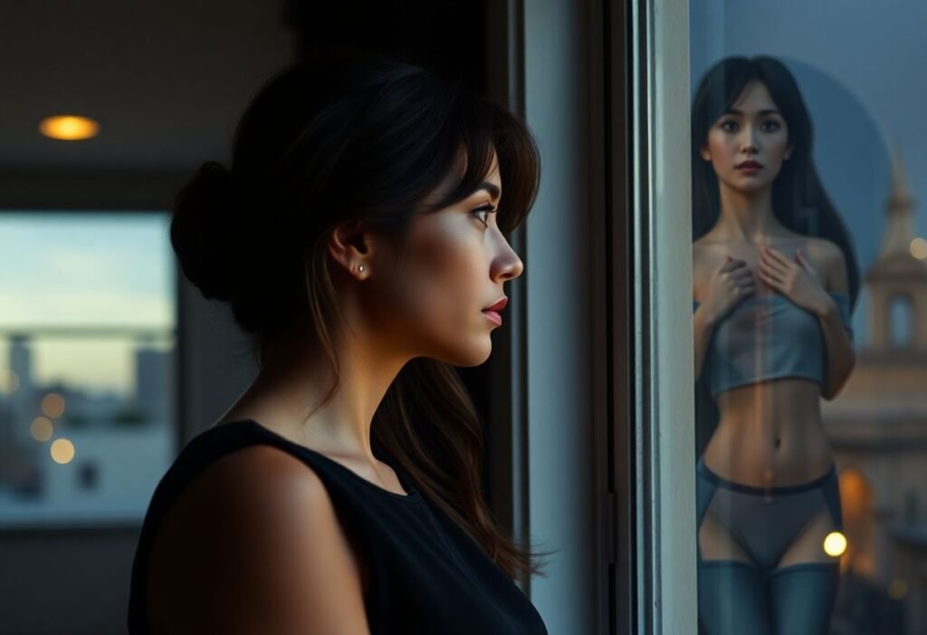 A woman contemplating the implications of infidelity in marriage.