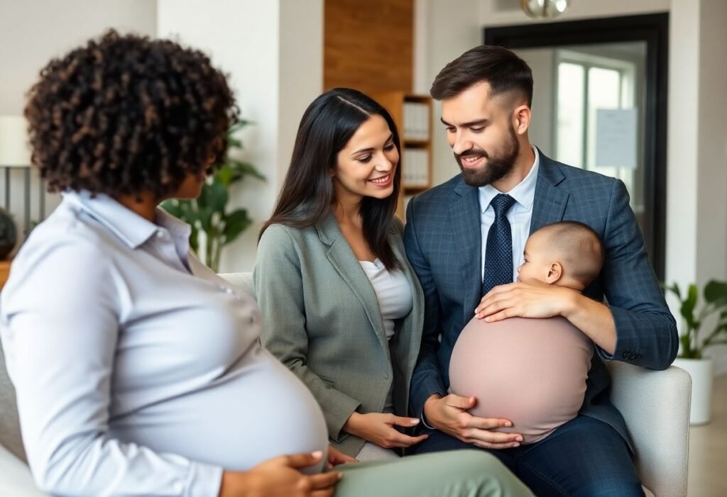 Couple in legal discussion during pregnancy