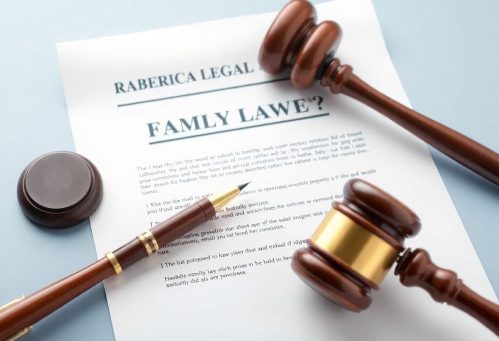 Legal document and gavel representing family law procedures.